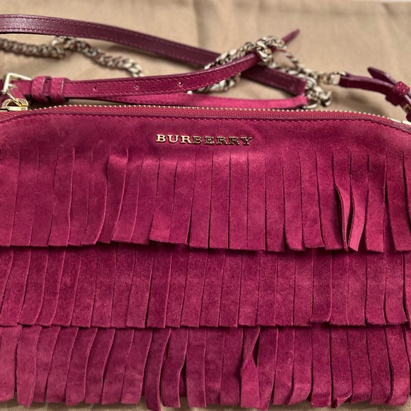 Burberry Peyton Suede Magenta Fringe Crossbody Bag - Picture 7 of 10